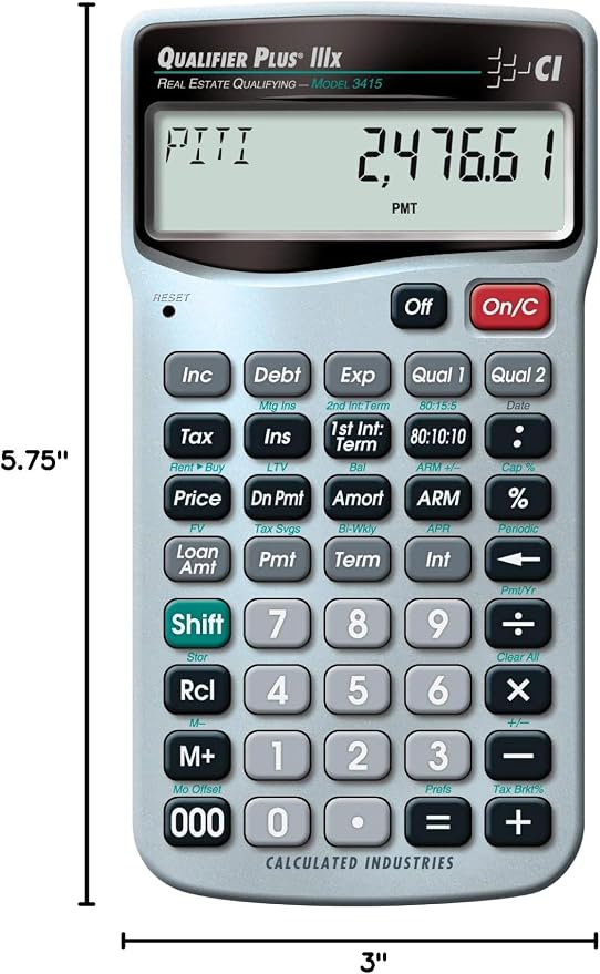 Calculated Industries 3415 Qualifier Plus IIIx Advanced Real Estate Mortgage Finance Calculator | Simple Operation | Buyer Pre-Qualifying | Solves Payments, Amortization, ARMs, Combos, FHA, VA, More | Advanced Mortgage Finance, Simple Operation, Buyer ...
