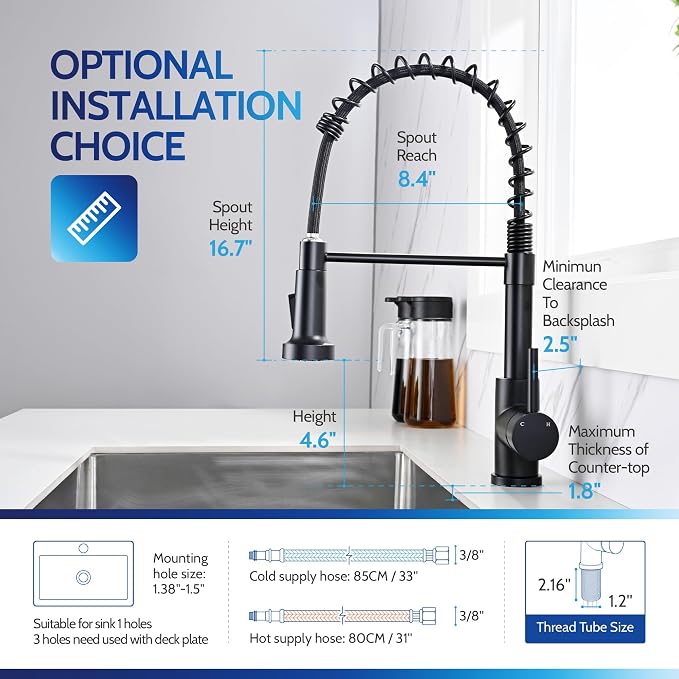 LUFEIDRA Touchless Kitchen Faucet with Pull Down Sprayer-Black Kitchen Faucet with Side Motion Sensor, Smart Hands-Free Spring Kitchen Sink Faucet for Modern Rv Outdoor Laundry Bar Sink, Matte Black