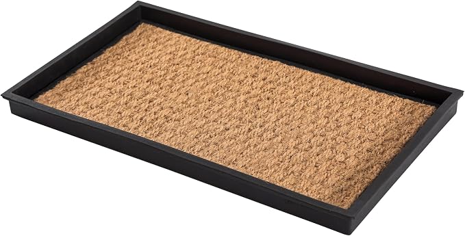 Anji Mountain Heavy Duty Waterproof Rubber Shoe Storage Mat Organizer/Boot Storage Tray Multi Use For Entryway with Coir, Tan Insert, Fits 2 Pair (24.5" Wide)