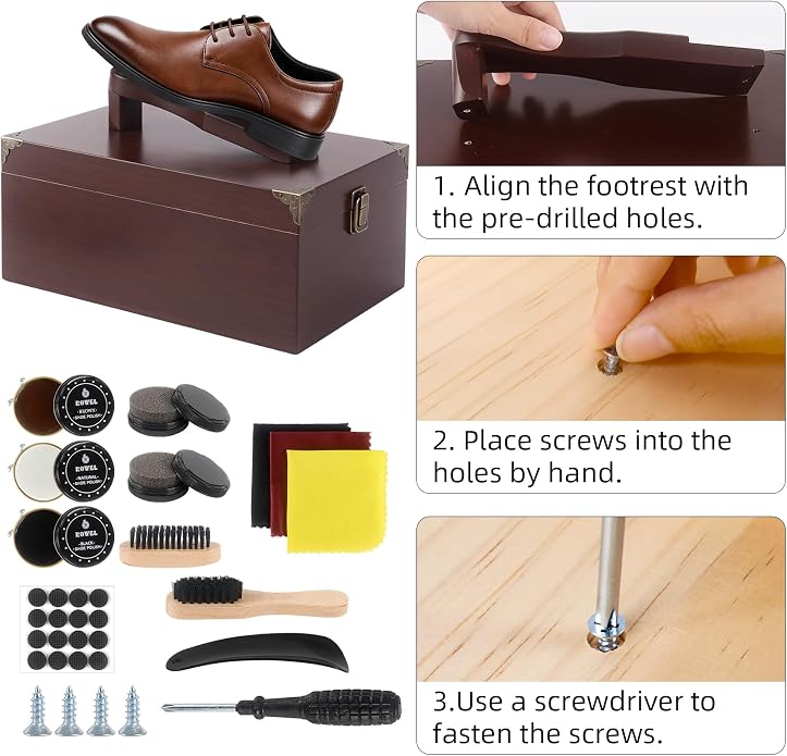 13Pcs Shoe Shine Box Set, Wooden Shoe Polish Kit, Leather Shoe Care Kit for Men & Women