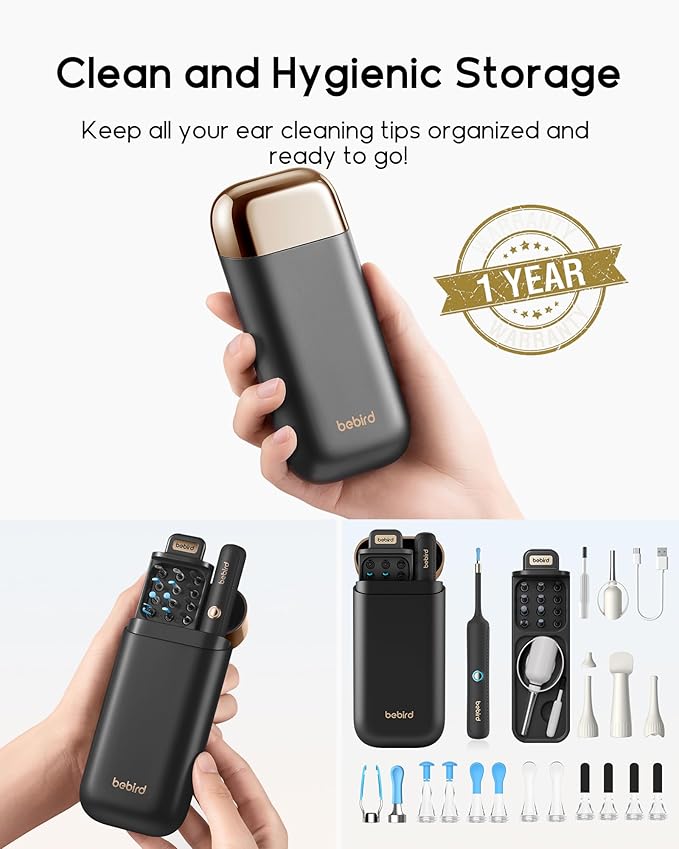 Bebird Earsight Plus R37R Ear Wax Removal Tool Camera, FSA HSA Eligible Items, Smart Ear Cleaner with Painless Visual Tweezers, Flexible Ear Camera Otoscope, Home ENT Cleaning Kit for Family,Black