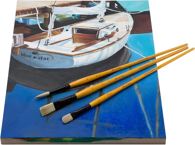 Creative Mark Paint Brush Set Mimik Hog Professional Synthetic Hog Bristle Brushes for Acrylics, Inks, Dyes, Gouaches, Watercolors, Easein & Egg Tempera - [11 Piece Value Set]