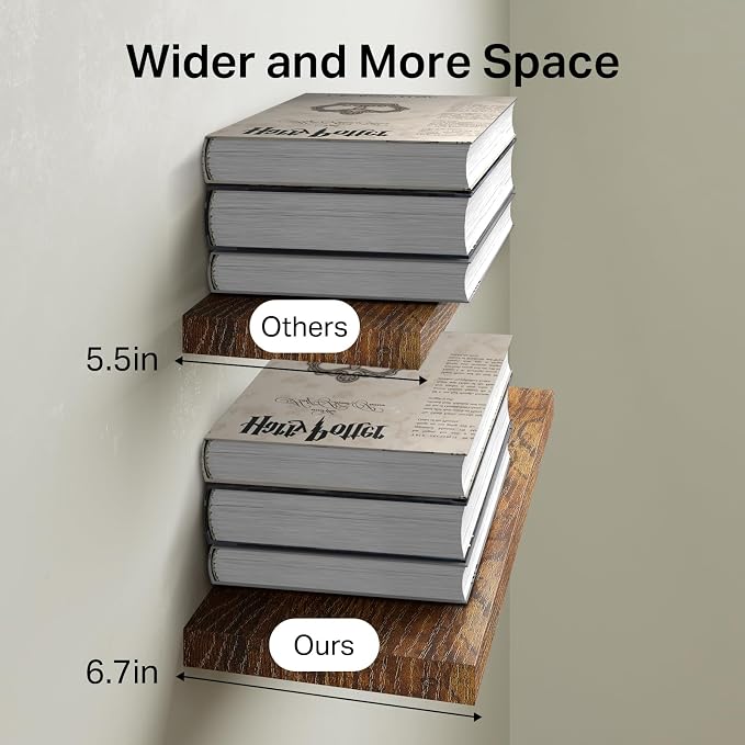 BAYKA Floating Shelves Set of 2, 22.5 inches Farmhouse Rustic Wood Wall Mounted Shelves for Bathroom, Bedroom, Living Room or Kitchen, Hanging Shelf Decor Book with 22lbs Capacity, Rustic Brown