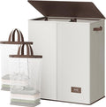 SOLEDI Luxury Double Laundry Hamper with Lid and Removable Bags, 38.3 Gal Large Laundry Bin, Laundry Basket 2 Sections, Collapsible Clothes Hamper for Bedroom, Laundry Room, Bathroom, Off-white