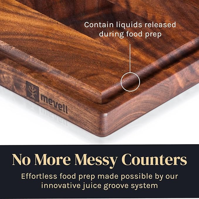 Walnut Wood Cutting Board for Kitchen, Reversible Wooden Cutting Board With Juice Grooves - Chopping Board, Charcuterie Serving Tray Made in USA (Walnut, 17x11x0.75)