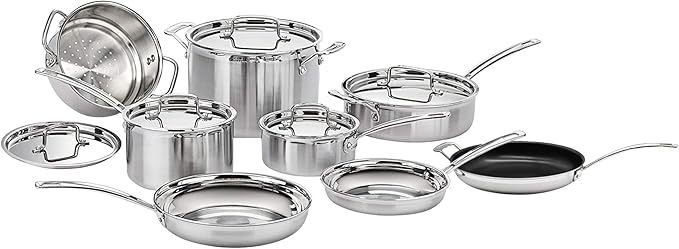Cuisinart MCP-13 MultiClad Pro Stainless-Steel Cookware 13-Piece Cookware Set, Silver…