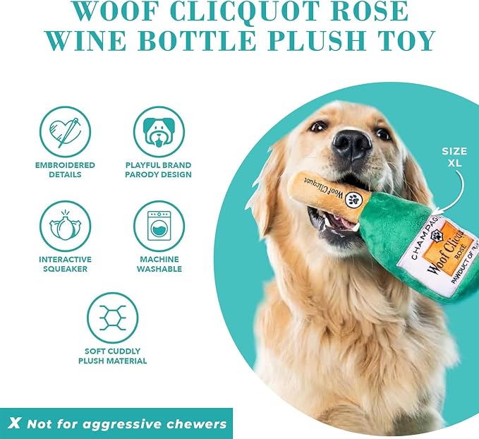 Haute Diggity Dog Woof Clicquot Rose', Plush Designer Dog Toys with Interactive Squeaker, Stimulating Pet Enrichment, Machine-Washable & Safe Materials for All Breeds, Size Large