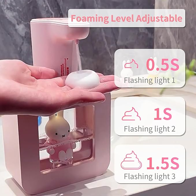 Mipow x Miffy Automatic Soap Dispenser Touchless - 3 Adjustable Foam Levels Smart Sensor, Hand Soap Dispenser for Bathroom Kitchen Home Office, Pink - Gifts for Girls