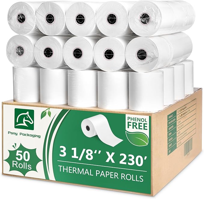 Phenol Free Thermal Paper 3 1/8" x 230', 50 Rolls Thermal Receipt Paper, BPA BPS Free Receipt Rolls for POS Systems and Credit Card