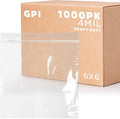 6" x 6" Heavy-Duty Zip Bags - 1000 Count - Clear Plastic Reclosable Zipper Baggies, 4 Mil Thick Freezer Storage Poly Bags with Resealable Zip Top Lock for Packaging Food, Tools & Sharp Objects.