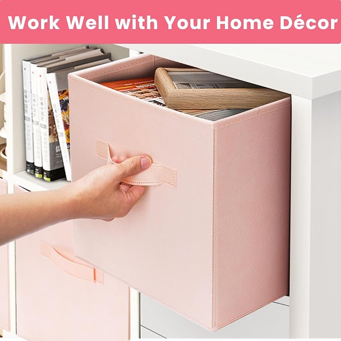 Storage Cubes- 11 Inch Cube Storage Bins for Organizing Shelves - Nursery Closet Organization Bins for Clothes Blanket - 10 Pack Collapsible Decorative Storage Box for Magazines (Pink)