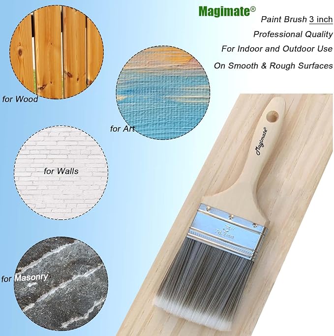Magimate 3-Inch (76mm) Double Thick Chip Paint Brush – Versatile Wood Handle Stain Brush for Furniture, Walls, Fences, and Murals, Wide Gesso, Plaster, Polyurethane and Varnish Paintbrush - Pack of 12