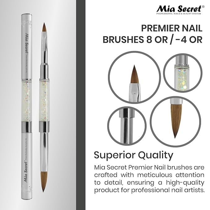 Mia Secret PREMIER NAIL BRUSHES 100% Kolinsky Hair MADE IN USA Prenium Nail Art Brushes (Silver, 8 OR / -4 OR)