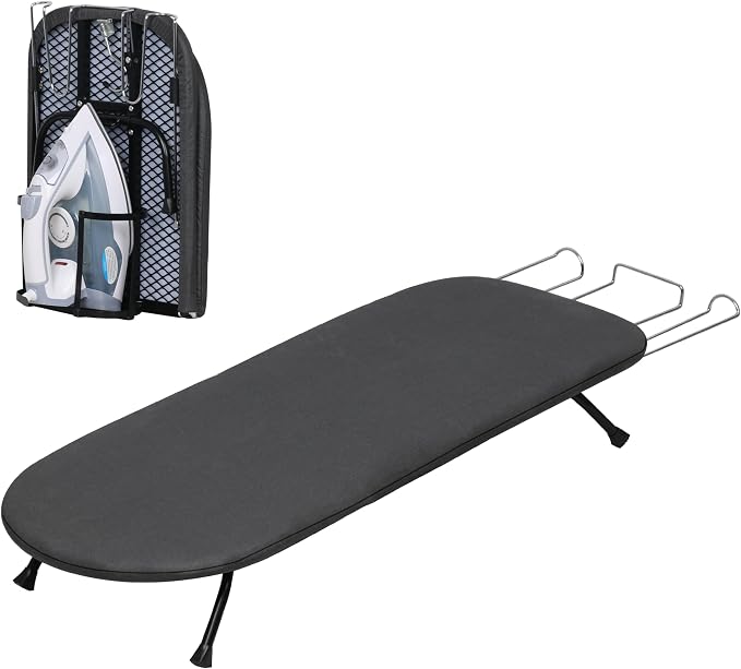 ZOES HOMEWARE Metal Mesh Panel Tabletop Ironing Board with Iron Holder & Rest, Small Tabletop Ironing Board, Compact Mini Iron Board with 8mm Thicken 100% Cotton Pad