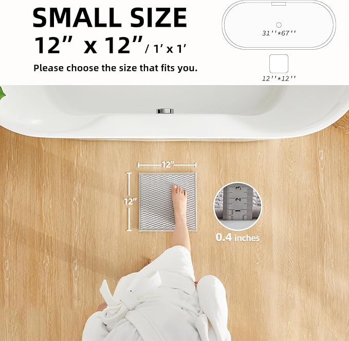 TYUU Small Bathroom Rugs, Non Slip Washable Bath Rugs Super Absorbent Bathroom Rug Thin Quick Dry Low Pile Bath Mats, Light Grey 12"x12"