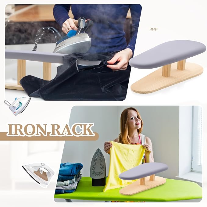 DoubleFill Padded Sleeve Ironing Board 57x26cm Tabletop Sleeves & Chest Tailor Ironing Board with Long Wooden Base for Tailor Dress Forms Household, Laundry Rooms, Travel Use, Gray