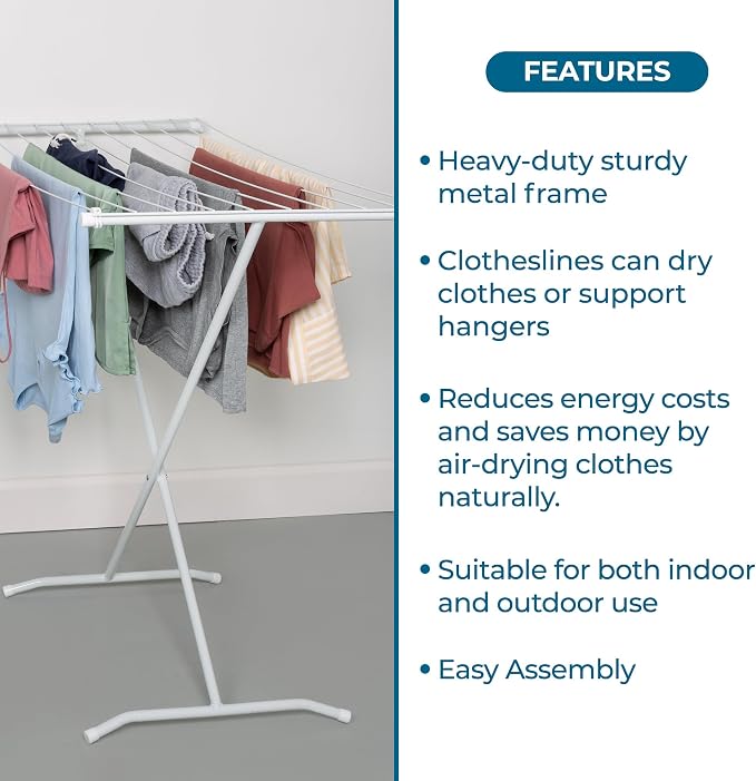 Honey-Can-Do Collapsible Clothes Drying Rack – Sturdy Metal X-Frame, Space-Saving Towel & Laundry Rack for Indoor/Outdoor Use, Foldable Design for Laundry Organization
