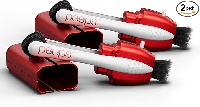 Peeps Glasses Cleaner - for Eyeglasses, Reading Glasses, and More - Lens Cleaner with Carbon Microfiber Tech-Soft Touch Red-2 Count (Pack of 1)