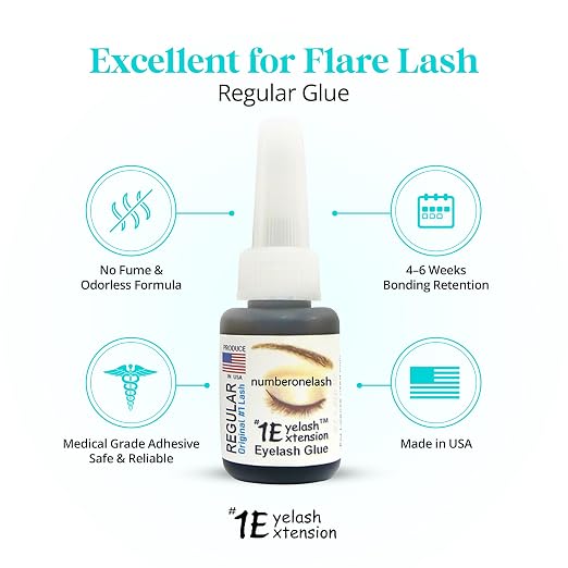 Regular Eyelash Glue - Professional Lash Glue for Individual Flare Lashes, False Eyelash Adhesives - Long Lasting Waterproof Black, 4-5 Sec Dry, Licensed Use 10ml