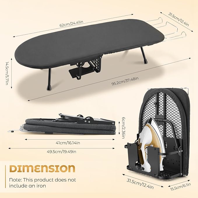 Tabletop Ironing Board with Iron Holder, Foldable Small Ironing Board for Travel, Folding Iron Board with Heat Resistant Cover, Portable Mini Iron Board for Apartment Dorm RV and Laundry Room Use