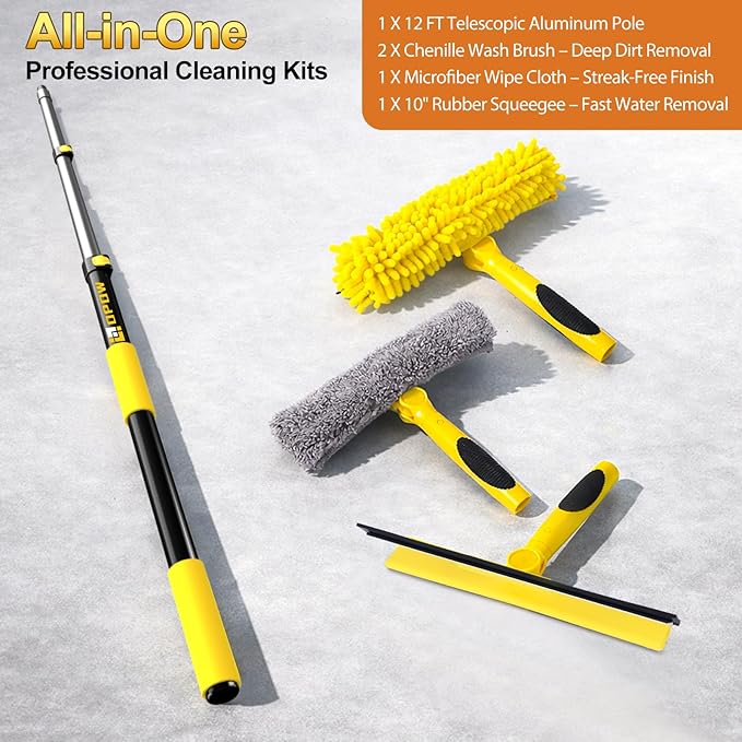 18ft Squeegee Window Cleaner with Extension Pole,2 in 1 Window Cleaning Tool with 3-Stage Telescopic Pole & Rotatable Head,Window Washing Equipment for Solar Panel, RV, Indoor/Outdoor Window,Car Glass