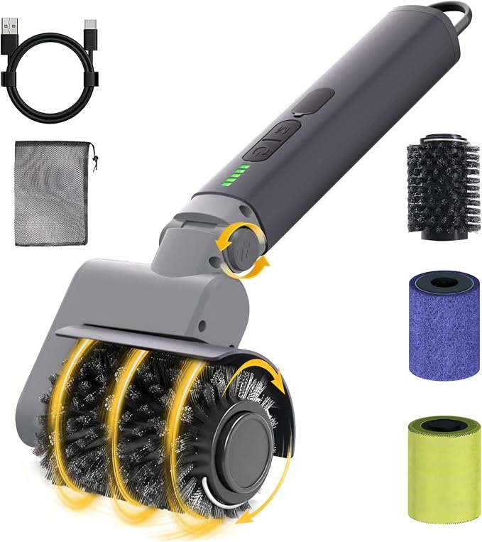 Samek Electric Grill Brush,Cordless Electric BBQ Grill Cleaner with 3 Replacement Heads, Cordless Rechargeable, 3-Speed Power Control, Adjustable Angle, Gray
