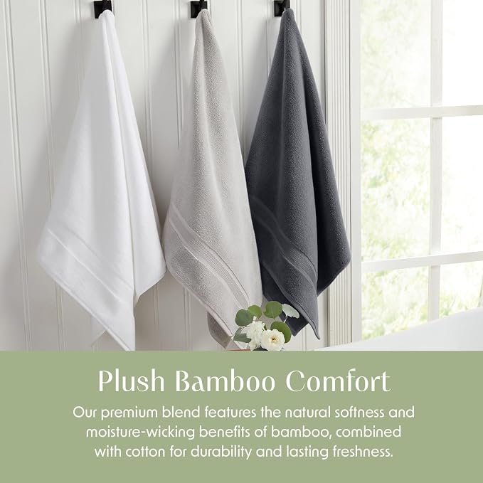 Springtree Home Luxury Bamboo Rayon Plush Bath Towel Set | 4-Pack | Grey | 35% Bamboo Rayon - 65% Zero Twist Cotton | Absorbent Quick-Dry Towels for Bathroom | Ultra Soft | OEKO-TEX Standard 100