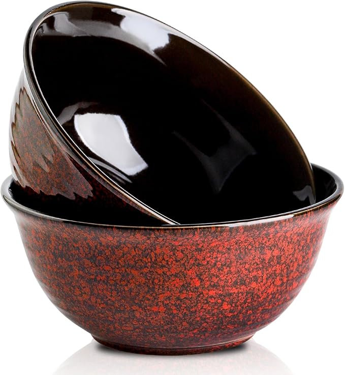 HASENSE Serving Bowls, 84 Ounce Ceramic Mixing Bowls Set of 2 for Kitchen, Large Salad Nesting Bowls for Cooking,Baking,Soup,Pasta,Fruit, Microwave & Dishwasher Safe(Red)