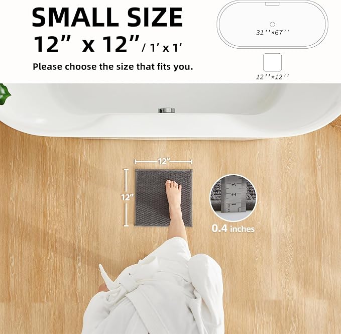 TYUU Small Bathroom Rugs, Non Slip Washable Bath Rugs Super Absorbent Bathroom Rug Thin Quick Dry Low Pile Bath Mats, Dark Grey 12"x12"