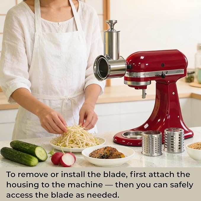 5-in-1 Stainless Steel Slicer Shredder Attachment Compatible with KitchenAid Stand Mixers, Cheese Grater Attachment, Vegetable Shredder, Salad Maker with 5 Cutting Blades, Dishwasher Safe