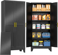PAOFIN 71" Metal Storage Cabinet with 2 Doors and 4 Adjustable Shelves,Black Metal Garage Storage Cabinets, File Cabinet,Steel Tool Cabinets for Home,Office,Garage,School,Warehouse