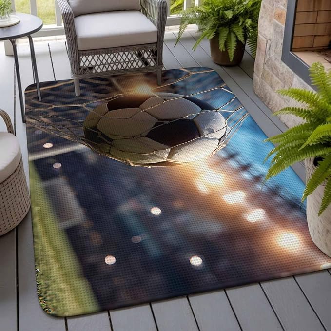 Area Rug for Living Room, Football Sports Non Slip Large Rugs Washable Rug, Football Field Goal Net Soccer Low Profit Indoor Carpet Mat Rugs for Bedroom Bathroom Dining Room, 63" x 90.6"