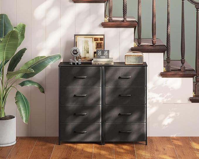 AODK Small Dresser for Bedroom with 4 Storage Drawers, Dark Grey | Dressers Chest of Drawers Fabric Dresser with Sturdy Steel Frame, Dressers for Closet with Wood Top