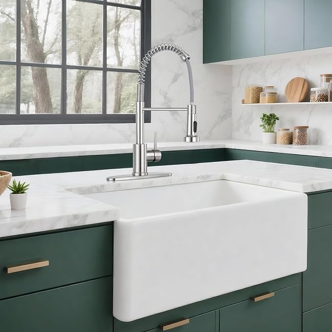 Kitchen Faucet with Pull Down Sprayer, Brushed Nickel | 2-mode sprayer, 360° high arc spout, 304 SS build, drip-free valve, fingerprint-resistant, DIY install, NSF certified