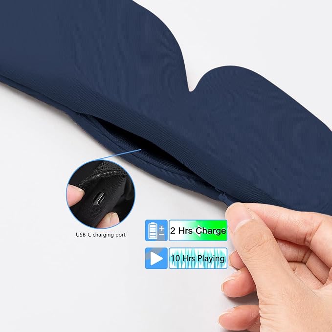 ALASKA BEAR Bluetooth Eye Mask and Sleep Headphone w/Thin Speakers, Comfortable Flat Earphones for Sound Therapy (Navy)