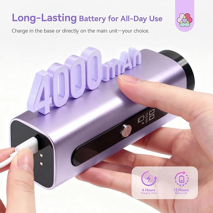 SAVILAND 45000RPM Nail Drill: 30s Stable & Fast Removal of Hard Thick Nails Electric Nail File Long Battery Life Nail Filer Electric Smart and Portable for Acrylic Nails Dip Nails Home DIY