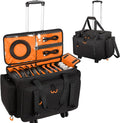 Rolling Dj Cable Bag with Laptop and Microphone Pocket, Dj Bag for Equipment and Music Accessories with Detachable Dividers, Bottom Pad, Dj Gig Bag for Musicians, Professional, Travel, Orange