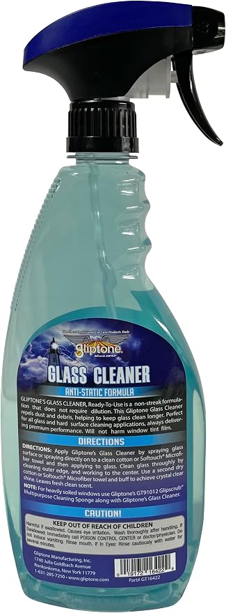 Gliptone Streak Free Glass and Window Cleaner, Ready-To-Use with Anti Static Formula, Repels Lint & Dust. Safe for all Glass and Hard Surface Applications (22 Fl Oz)