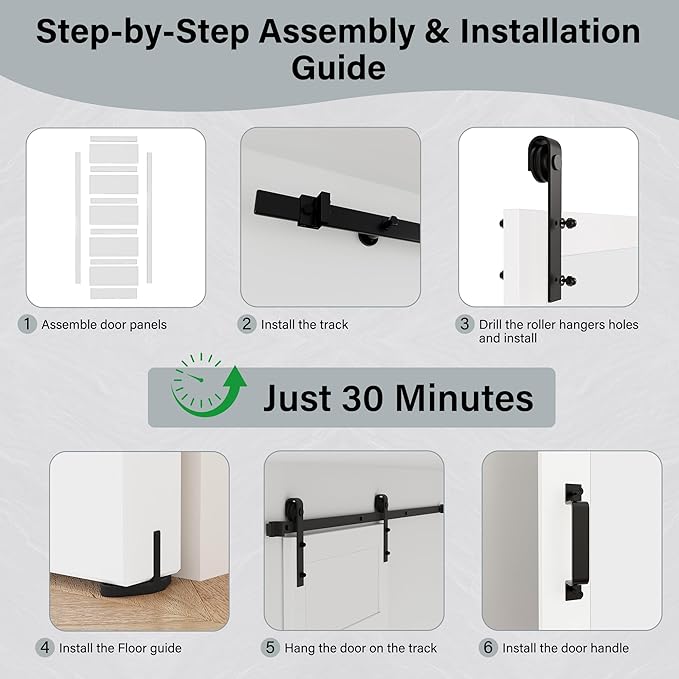 36" x 84" 5-Lites Frosted Glass Sliding Barn Door with 6.6FT Hardware Kit & Handle, Easy Assembly for Mortise and Tenon Structure, Water & Scratch Resistant MDF Barn Doors for Bathroom, Pre-Drilled