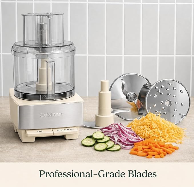 Cuisinart Food Processor 14-Cup Vegetable Chopper for Mincing, Dicing, Shredding, Puree & Kneading Dough, Cream Stainless Steel, DFP-14CRM