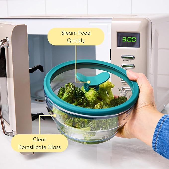 Anyday 4-Piece Medium Glass Food Storage with Lids (Clear Black Sesame) | Plastic-Free Meal Prep, Microwave Cookware, Stackable Airtight Container, Vented Glass Lid, Microwave-Safe Reheating