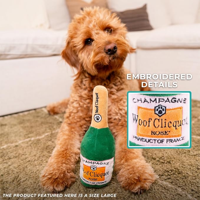 Haute Diggity Dog Pop The Bubbly Pawty Bundle, Plush Dog Toys for Small, Medium & Large Dogs, 3-Pack Durable Stuffed Champagne-Inspired Pet Toys with Interactive Squeaker, Machine-Washable & Safe
