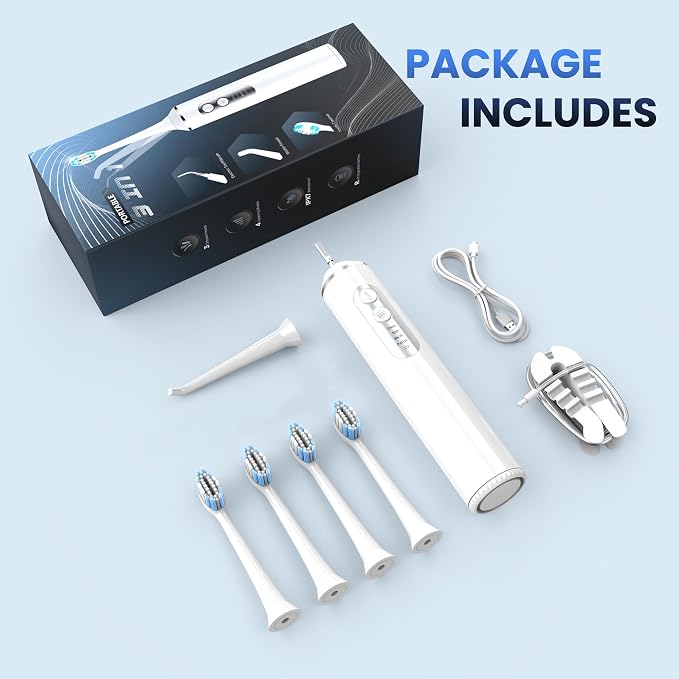 2-in-1 Electric Toothbrush with Water Flosser, Brush & Floss Combo | 3 Modes, 3 Brush Heads, Jet Tip, IPX7 Waterproof, Portable Oral Irrigator for Travel, White