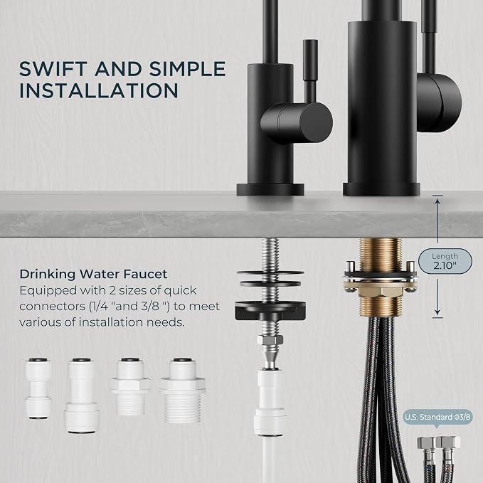 FORIOUS Kitchen Faucet and Water Filter Faucet Combo, Black Stainless Steel Bar Faucet Pull Down Sprayer and Drinking Purifier Faucet for Kitchen Sink RV Farmhouse Camper