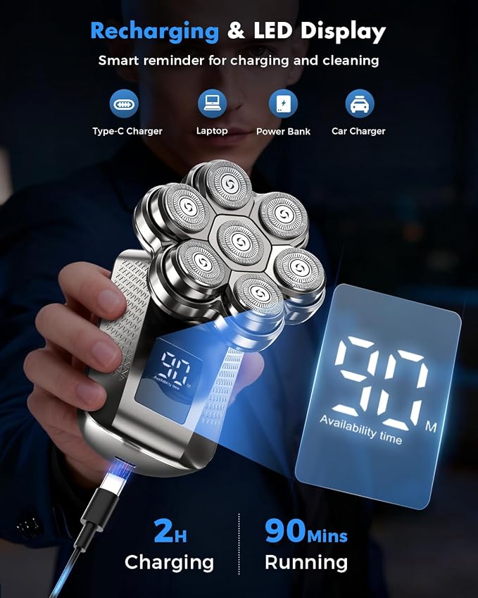 Head Shavers for Bald Men, 7D Electric Razor for Men, IPX7 Waterproof Dry/Wet, Matte Gunmetal