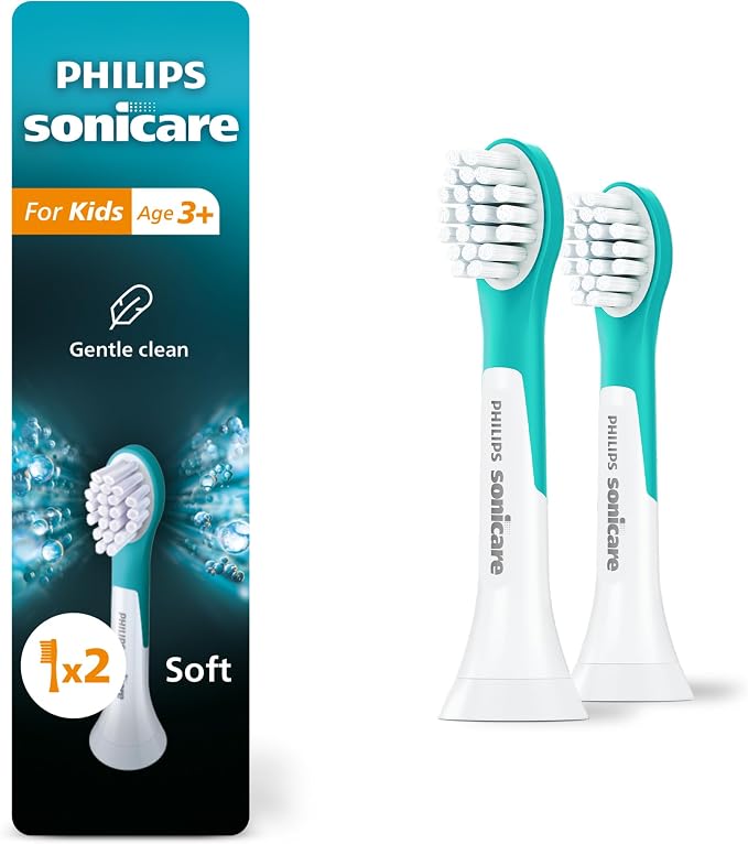 Philips Sonicare for Kids Replacement Brush Heads, 2-Pack, 6 Month Supply | Gentle Cleaning for Kids 3+, Soft Bristles, Contoured Bristle Profile, Up To 62,000 Bristle Movements/Min, HX6032/94