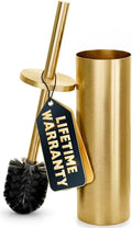 Gold Toilet Brush and Holder Set - Stainless Steel Gold Toilet Bowl Brush and Holder with Replaceable Head, Removable Inner Bowl, and Splash Guard - Dense Bristles for Thorough Cleaning