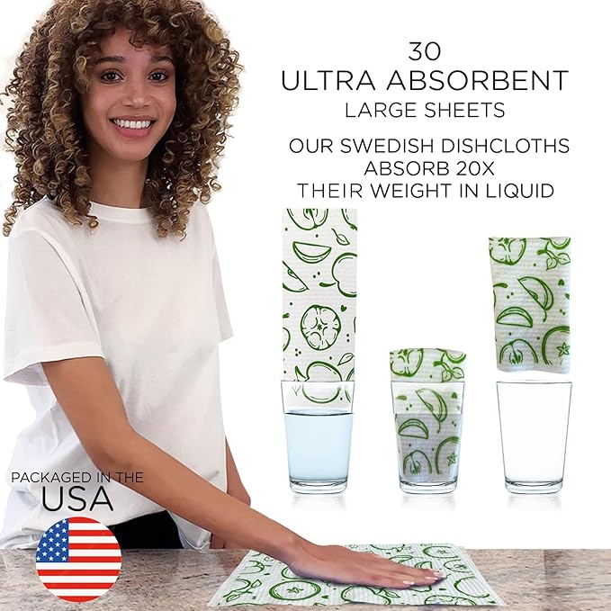 LOLA Swedish Dishcloths XL on a Roll, 30 Sheets, Fruit Pattern, Perforated Tear-Off 11" x 10" Sheets w/Hook, Reusable Absorbent Unpaper Towels Cellulose Sponge Cloth Biodegradable Made in Germany