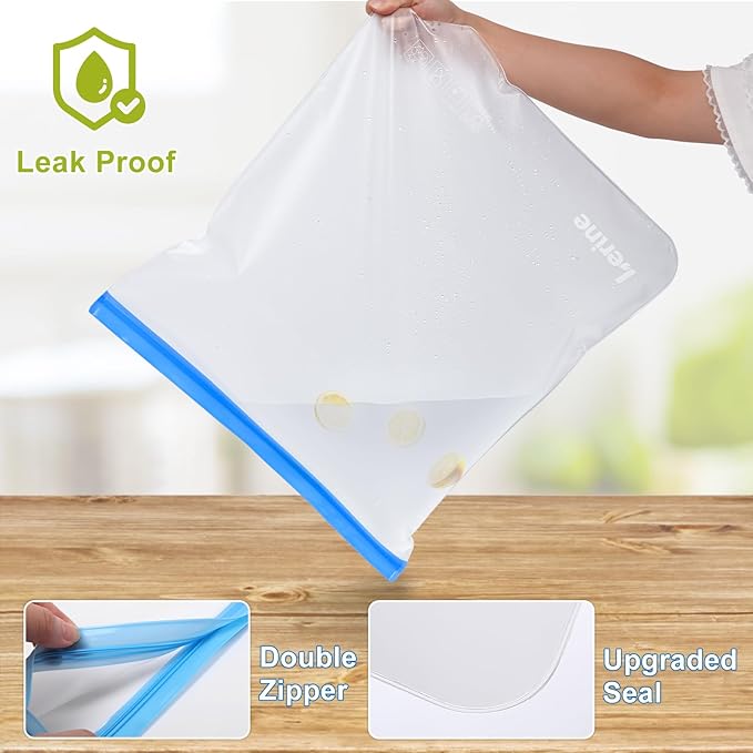 Lerine 4 Pack Dishwasher Safe Reusable 3 Gallon Freezer Bags for Marinating | Leakproof, 16"x18", BPA-Free, Food-Grade Material, Food Storage, for Turkey Brining, Meal Prep and Home Organization