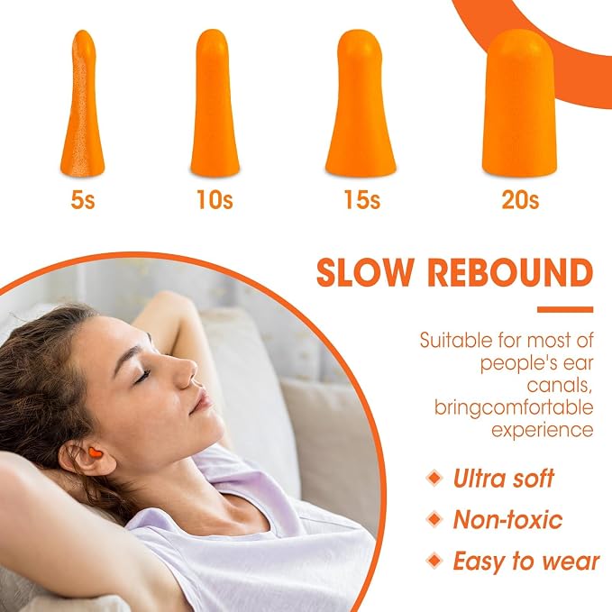 AZEN 600 Pairs Ear Plugs, NRR 32dB Soft Foam Ear Plugs for Sleeping Noise Cancelling, Earplugs for Concerts Shooting Swimming Noise Reduction,Individually Wrapped (Orange)